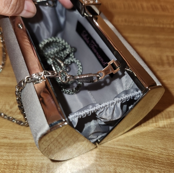 LULU TOWNSEND Silver Satin Evening Clutch/Bag - Picture 4 of 14